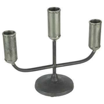 Primitive Design Rolled Steel Triple Taper Candle Stick Holder