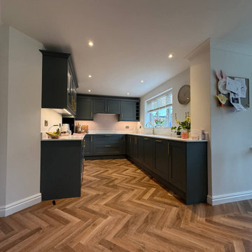 Green & Light Pink Shaker Kitchen in Thrapston