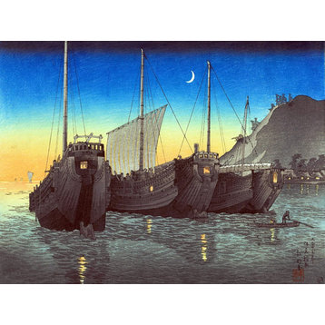 Tile Mural Japan moon ships sea seascapes Backsplash Ceramic Glossy