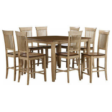 Sunset Trading Brook 9-Piece 48" Square Wood Pub Set with Slat Stools in Cream