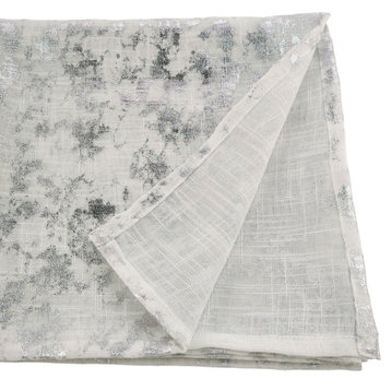 Abstract Brushed Foil Design Tablecloth, 52"x52", Silver, Square