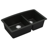 Karran Undermount Quartz 32" 60/40 Double Bowl Kitchen Sink, Black