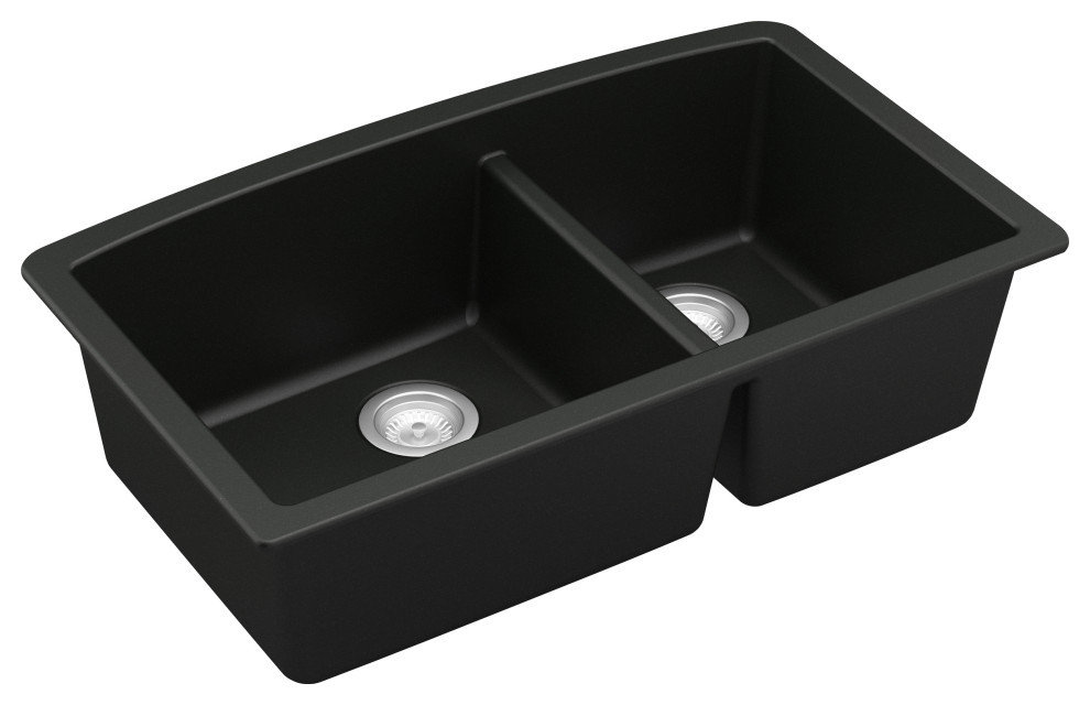Karran Undermount Quartz 32" 60/40 Double Bowl Kitchen Sink, Black