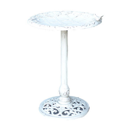 Cast Aluminum English Ivy Birdbath, Vintage White