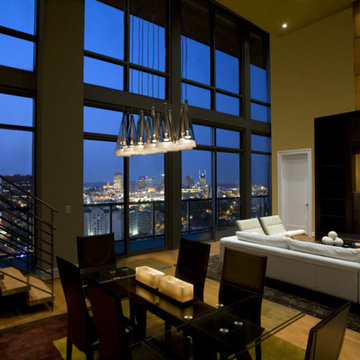 Contemporary Penthouse Dining and Living Room