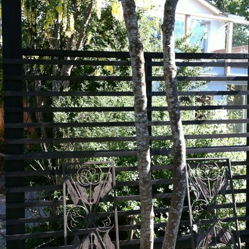 Gazebo, shed, fence and patio garden area