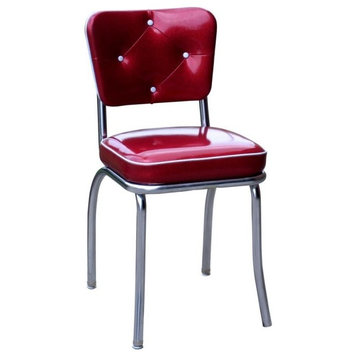 Chrome Diner Chair with Button Tufted Back, Glitter Sparkle Red, Box Seat