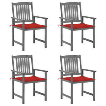 vidaXL Patio Chairs 4 Pcs Outdoor Chair with Cushions Gray Solid Wood Acacia