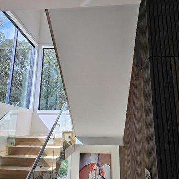 Project #129 | Modern White Oak Staircase with Slanted Risers