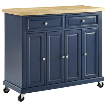 Spacious Kitchen Cart, Framed Doors & Drawers With Brushed Nickel Knobs, Navy