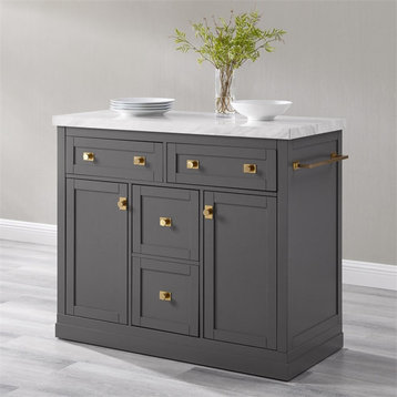 Pemberly Row Modern Wood Kitchen Island with Storage in Gray/White