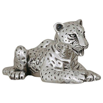 Silver Leopard Cub Laying Sculpture A61