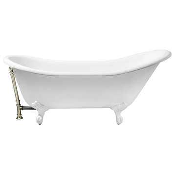 67" Cast Iron R5420WH-BNK Soaking Clawfoot Tub and Tray With External Drain