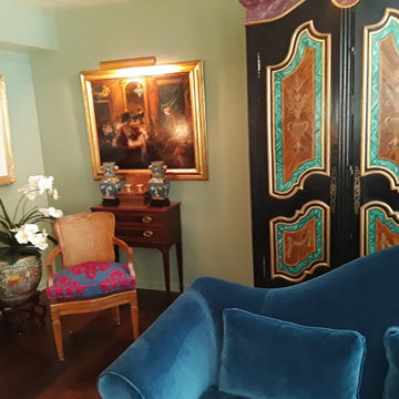 eclectic living room in downtown high rise