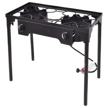 Costway Double Burner Gas Propane Cooker Outdoor Picnic Stove Stand BBQ Grill