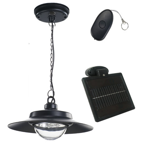 Black Indoor/Outdoor Solar-Powered LED Hanging Shed Light With Remote Control