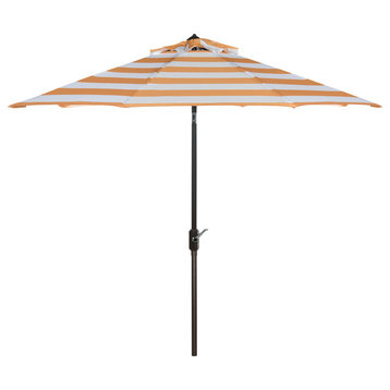 Safavieh UV Resistant Iris Fashion Line 9' Auto Tilt Umbrella, Orange and White