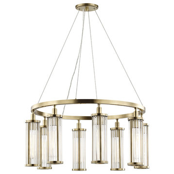 Marley 8-Light Pendant, Aged Brass Finish, Clear Glass Shade