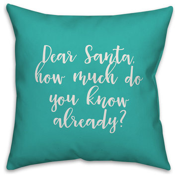 Dear Santa, Teal 18x18 Throw Pillow Cover