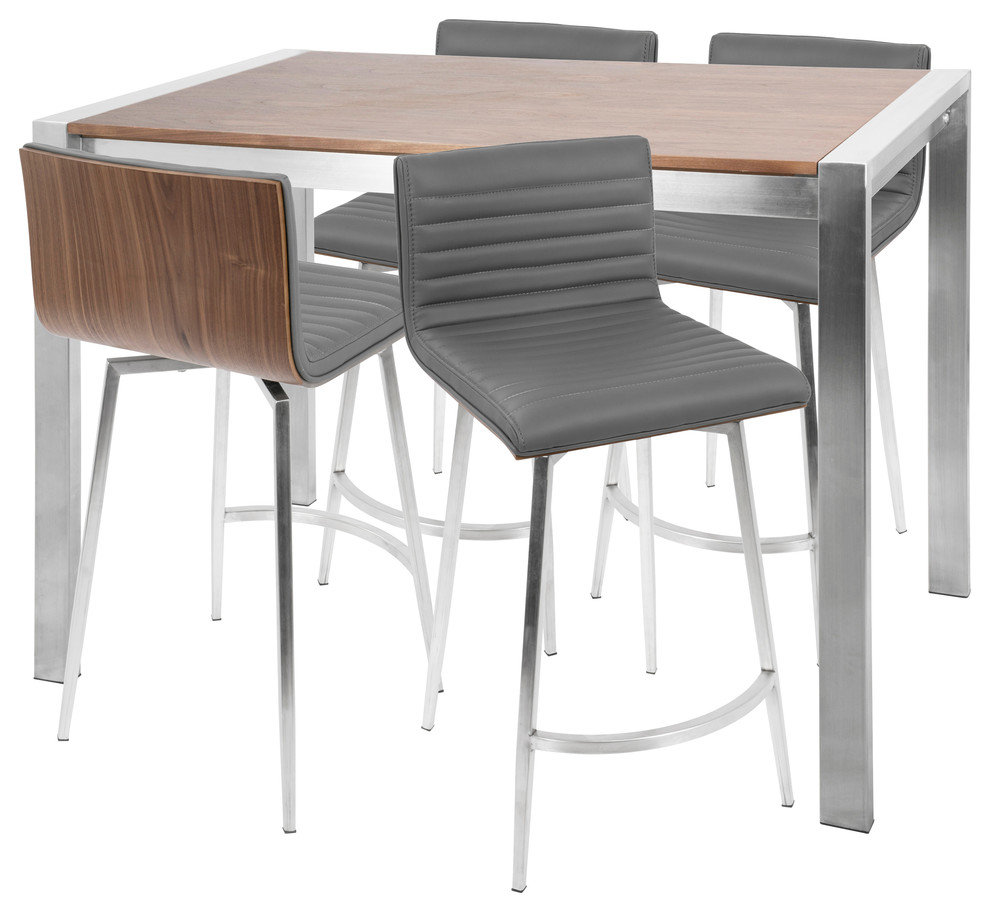Lumisource Mason Dining Set In Walnut And Grey Finish C-MSN5 WL+GY