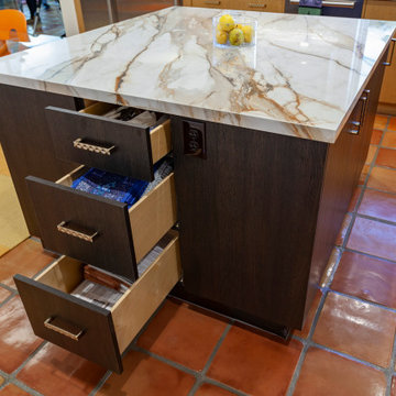 The large kitchen island has endless storage.