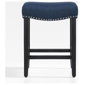 WestinTrends 24" Upholstered Saddle Seat Counter Height Barstool, Backless Stool, Navy Blue