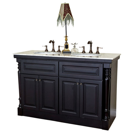Parme 55" Double Vanity, Dark Mahogany With Marble Vanity Top, White