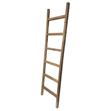 6 Step Rustic Weathered Grey Wood Ladder Shelf