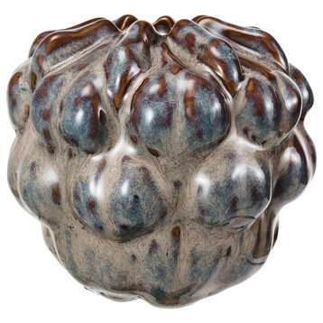 Stoneware Formed Decorative Vase With Reactive Glaze, Blue and Brown