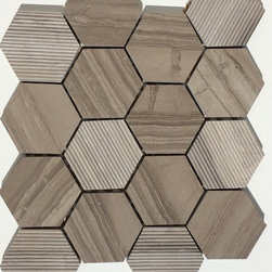 Haisa Dark Polished & Grooved 3" Marble Hexagon Mosaic - Mosaic Tile