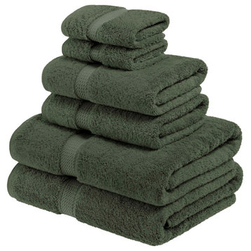 6 Piece Egyptian Cotton Quick Drying Towel Set, Forest Green
