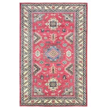 Rouge Pink, Organic Wool Hand Knotted, Afghan Super Kazak Rug, 6'0"x9'1"