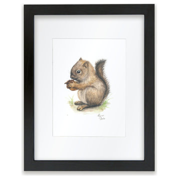 "Woodland Tinies" Squirrel Individual Framed Print, With Mat, Black, 16"x20"