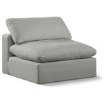 Meridian Furniture - Comfy Beige Linen Textured Fabric Modular Chair, Grey, Linen Textured Fabric, Armless Chair - Give your space a whole new look with this grey Comfy linen textured fabric armless chair. This handsome chair fits nicely with other items in the Comfy collection and is a versatile seating option designed for adaptability, comfort and style. Wrapped in rich grey durable linen textured fabric upholstery, this chair offers a plush embrace of overstuffed down feather cushions, carefully crafted to deliver the highest level of comfort. The perfect seat for creating an oasis for relaxation, this chair has thick foam surrounding its frame for added support and coziness.