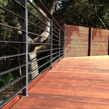 Modern ipe deck, railing and screen around existing pool
