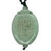 White Green Oval Jade Necklace Pendant With Dragon Chasing Money Lucky Ball