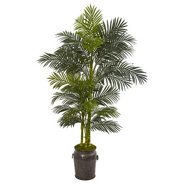 Nearly Natural 7� Golden Cane Artificial Palm Tree in Decorative Planter