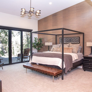 75 Beautiful Transitional Bedroom With A Two Sided Fireplace