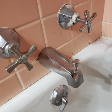 Updated Vintage Peach Bathroom corroded original fixtures