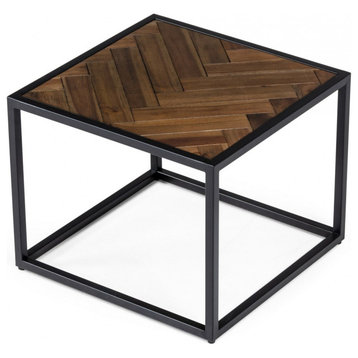 Modern Rustic Brown and Black Chevron Wood and Metal End Table