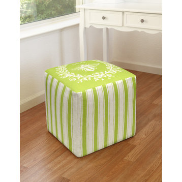 Bee and Stripes Chartreuse, Linen Upholstered Ottoman