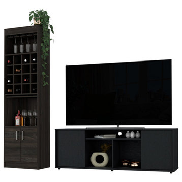 Edmonton 2-Piece Living Room Set, TV Stand & Bar Cabinet, Black/Espresso
