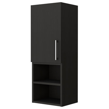 Praia Single Door Medicine Cabinet, with Four Shelves and Metal handle, Black