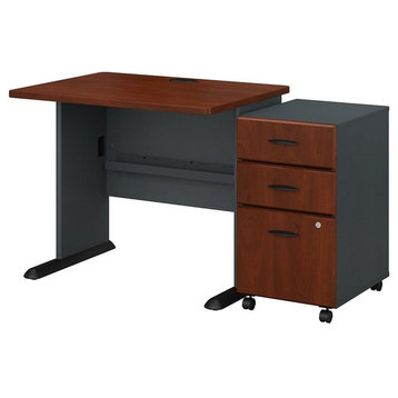Series A 36" Desk With Mobile File Cabinet, Hansen Cherry