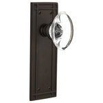 Nostalgic Warehouse - Mission Plate Passage Oval Clear Crystal Glass Knob, Oil Rubbed Bronze - Complete Passage Set Without Keyhole, Mission Plate with Oval Clear Crystal Knob, Oil-Rubbed Bronze
