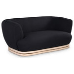 Meridian Furniture - Kipton Boucle Fabric Upholstered Loveseat, Black - Add an elegant touch to your living room with this eye-catching Kipton loveseat from Meridian Furniture. Featuring a rubber wood frame upholstered with rich black boucle fabric this loveseat is both soft and comfortable to kick back and relax in. Its solid rubber wood base in a natural oak finish provides a splash of color to this black piece, making it a stunning addition to your living area, while its curved back makes it an extra cozy place to sit.