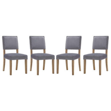Modway Oblige 19" Solid Wood Velvet Polyester Dining Chair in Gray (Set of 4)