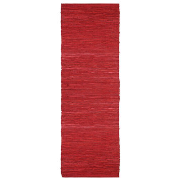 Red Matador Leather Chindi Rug, 2.5'x12' Runner