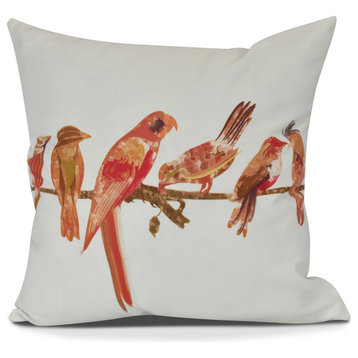Morning Birds, Animal Print Outdoor Pillow, Orange, 20" x 20"