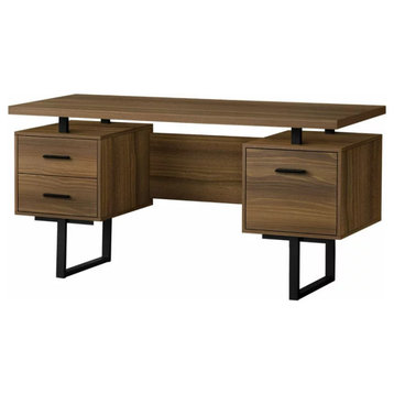 Modern Desk, Floating Top With 2 Drawers & Storage Cabinet, Walnut